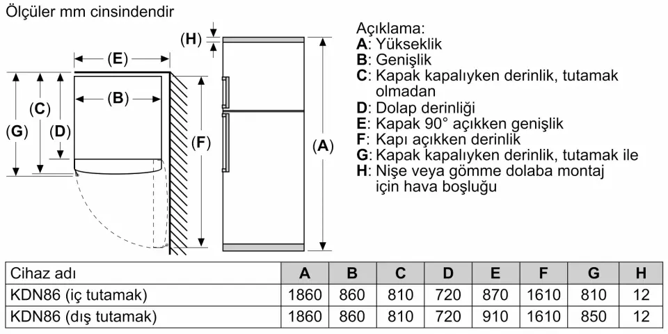 BOSCH KDN86AIE0N Üstten Donduruculu Buzdolabı