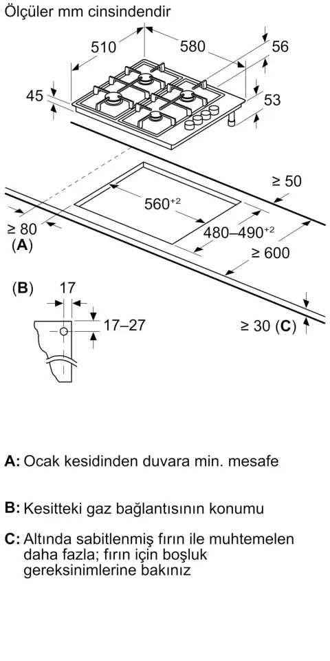 BOSCH PBP6C2B80L Gazlı Ocak